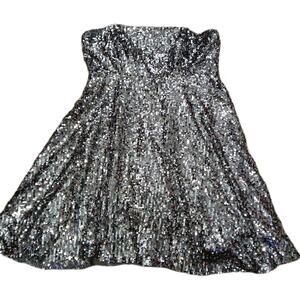 Chicas Silver Sequin Strapless Party Dress M Medium Sparkly A-Line Mini Cocktail